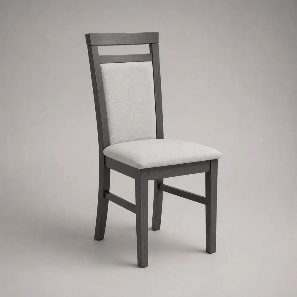 Gepolsterter Esszimmerstuhl aus Holz und Stoff, Dunkelgrau/Hellgrau, 45 × 52 × 96 cm