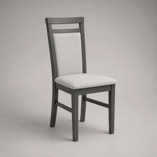 Gepolsterter Esszimmerstuhl aus Holz und Stoff, Dunkelgrau/Hellgrau, 45 × 52 × 96 cm