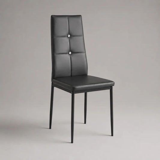Gepolsterter Esszimmerstuhl aus PU-Kunstleder mit Stahlgestell, Schwarz, 42 x 52 x 98 cm