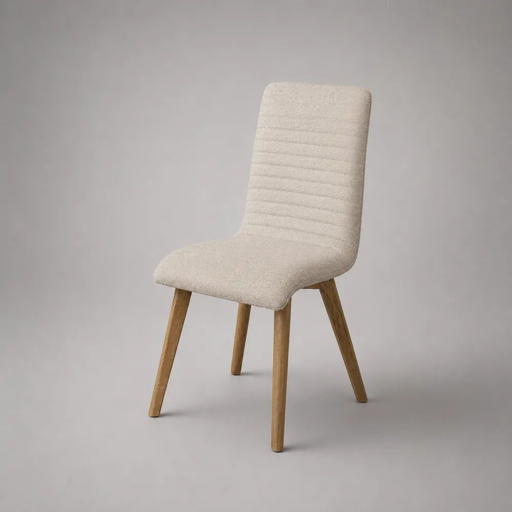 Gepolsterter Esszimmerstuhl aus Polyester und Massivholz mit hoher Rückenlehne, Beige/Natur, 47 × 57 × 90 cm