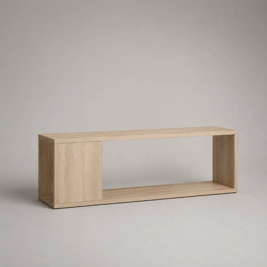 TV-Lowboard aus Holz mit Türfach und offenem Ablagefach, Eiche Natur, 160 × 40 × 55 cm