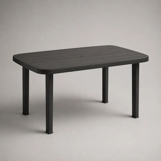 Rechteckiger Gartentisch aus Polypropylen, Schwarz, 126 × 76 × 72 cm, mit Sonnenschirmöffnung
