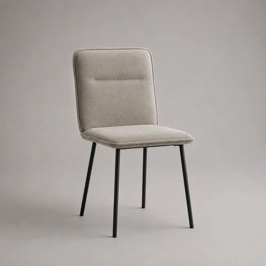 Gepolsterter Esszimmerstuhl mit Stoffbezug und Stahlbeinen, Beige/Schwarz, 47 × 56 × 84 cm