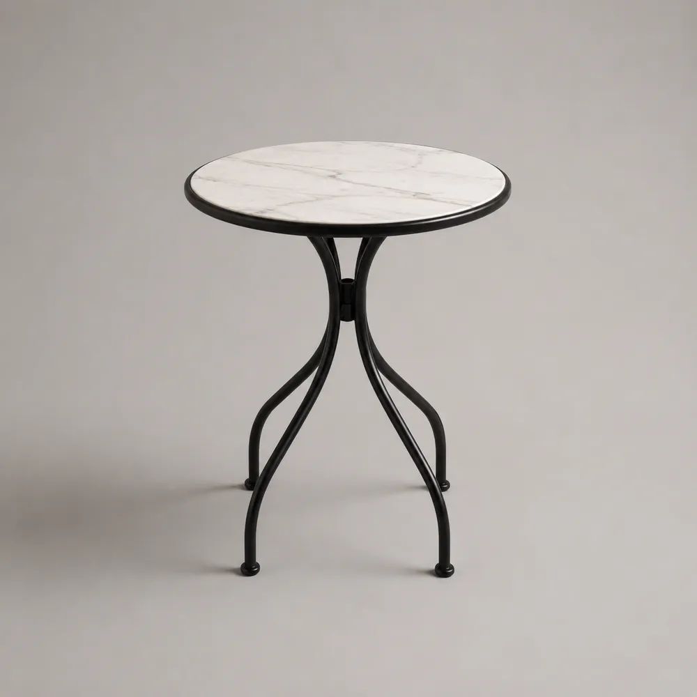 Runder Garten- und Bistrotisch aus Hartglas und pulverbeschichtetem Stahl, Weiß/Grau/Schwarz, Ø 60 × H 72 cm