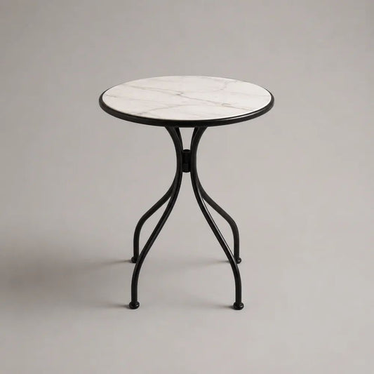 Runder Garten- und Bistrotisch aus Hartglas und pulverbeschichtetem Stahl, Weiß/Grau/Schwarz, Ø 60 × H 72 cm